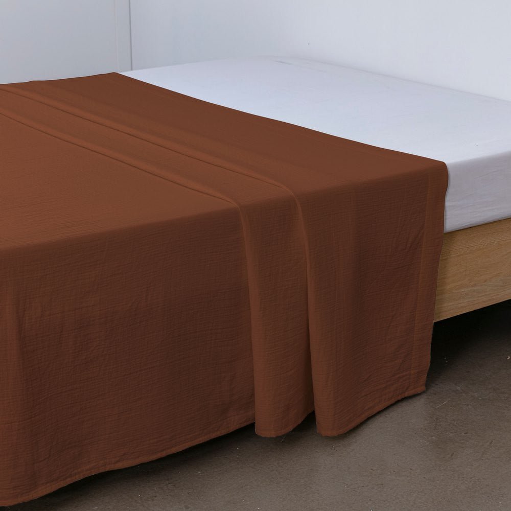 Drap Plat Gaze de Coton - 270x300 cm Brun 270X300 cm
