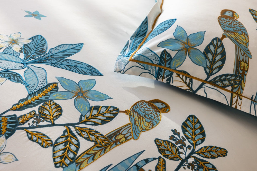 KINSTON Housse et draps de lit avec fleurs bleu