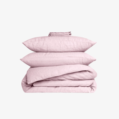 Dekbedovertrekset gewassen linnen roze