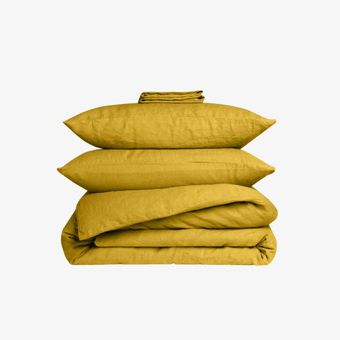 Duvet cover set 100% washed linen saffron