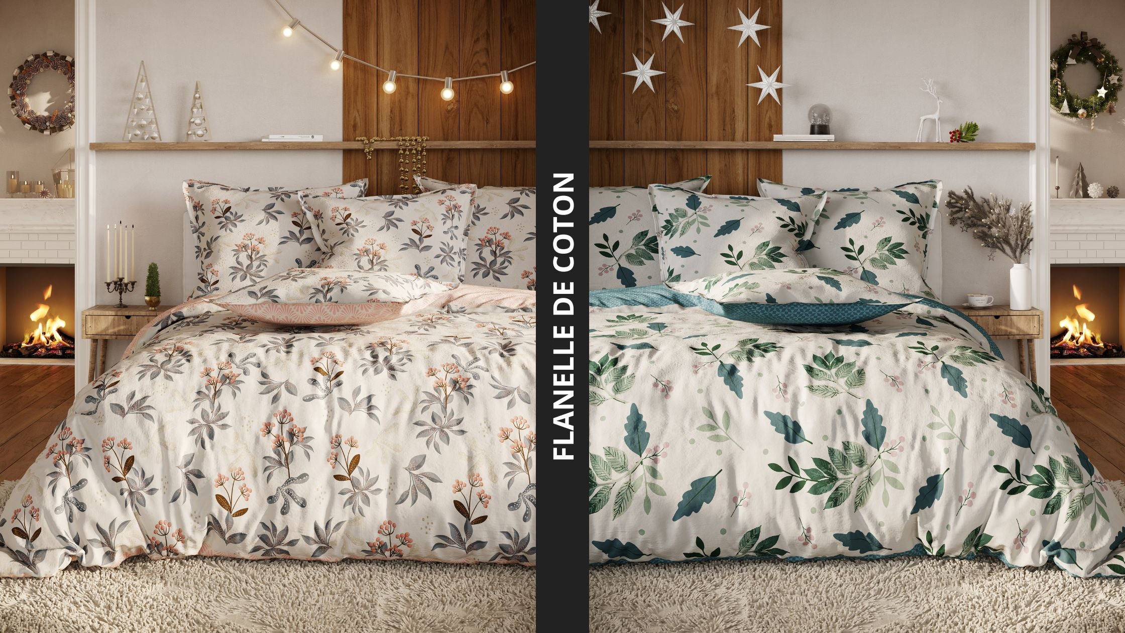 parures de lit en flanelle de coton avec housses de couette, draps housse et taies d'oreiller