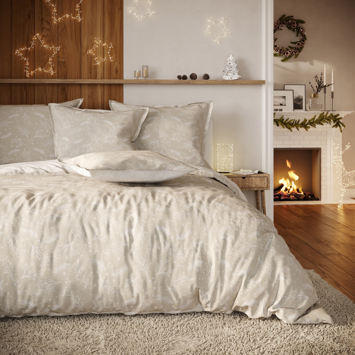 Esthel Beige — Parure design en Flanelle de coton