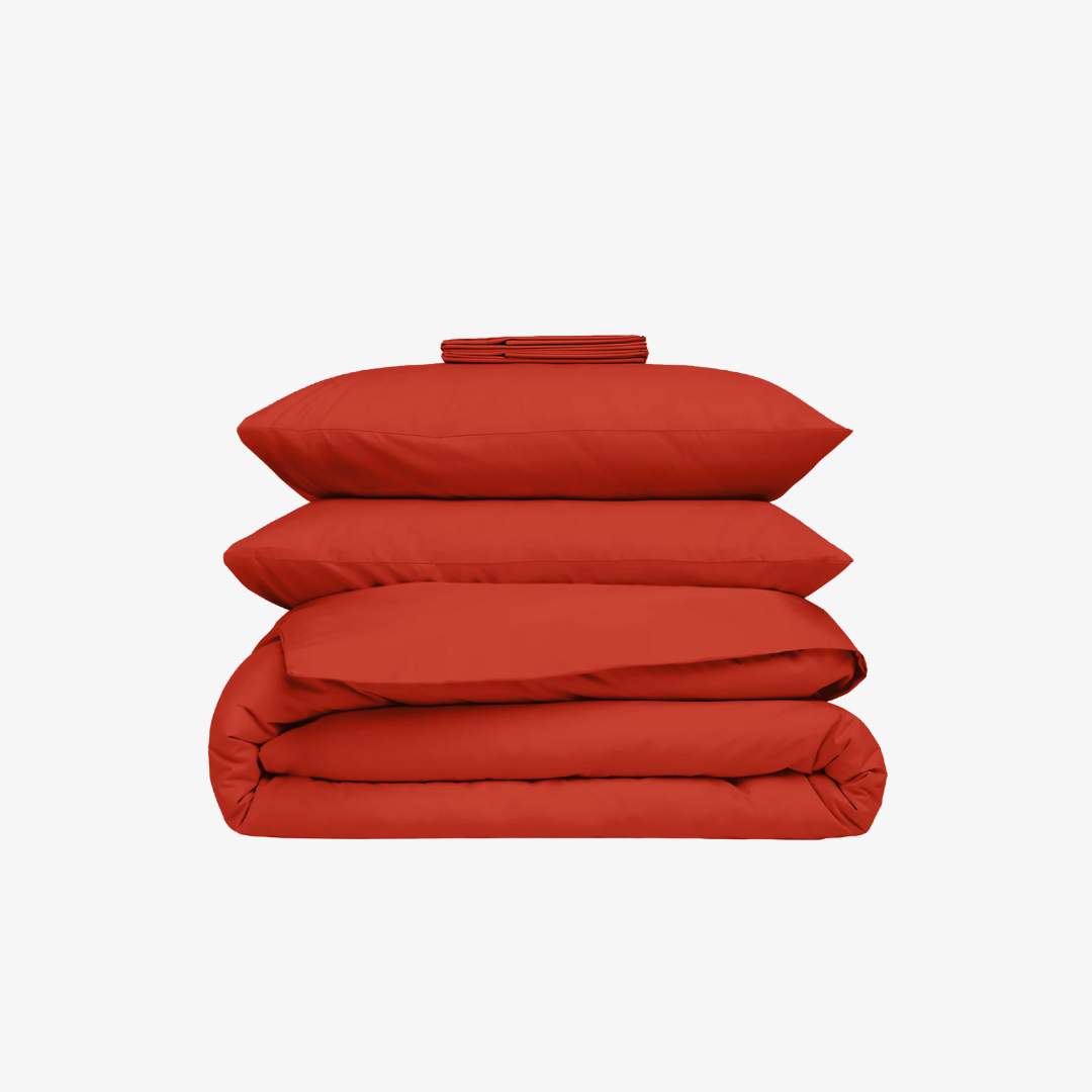 Parure de lit percale rouge  