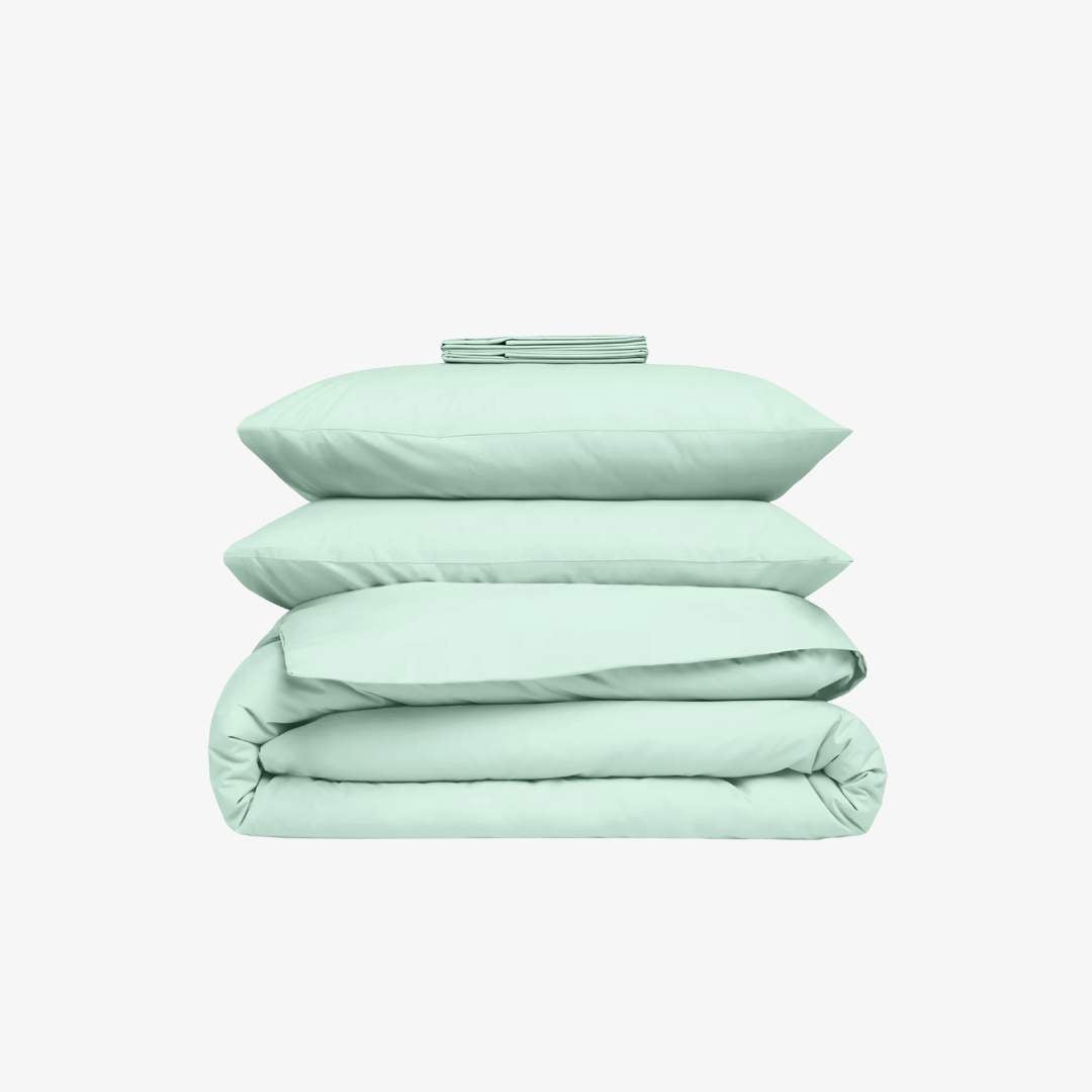 Parure de lit percale vert d'eau