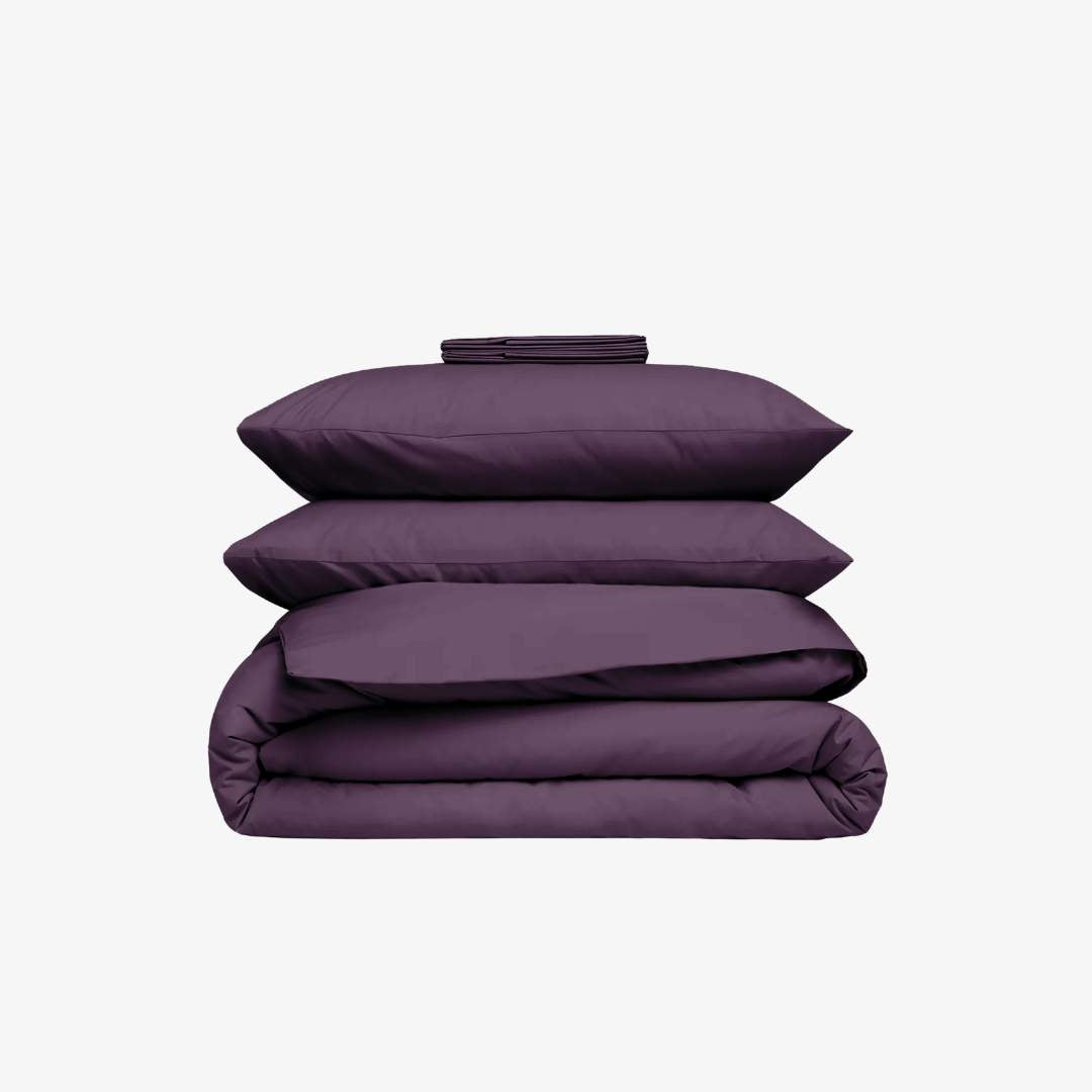 Parure de lit satin de coton aubergine  