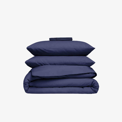 Marineblauwe percale beddengoedset