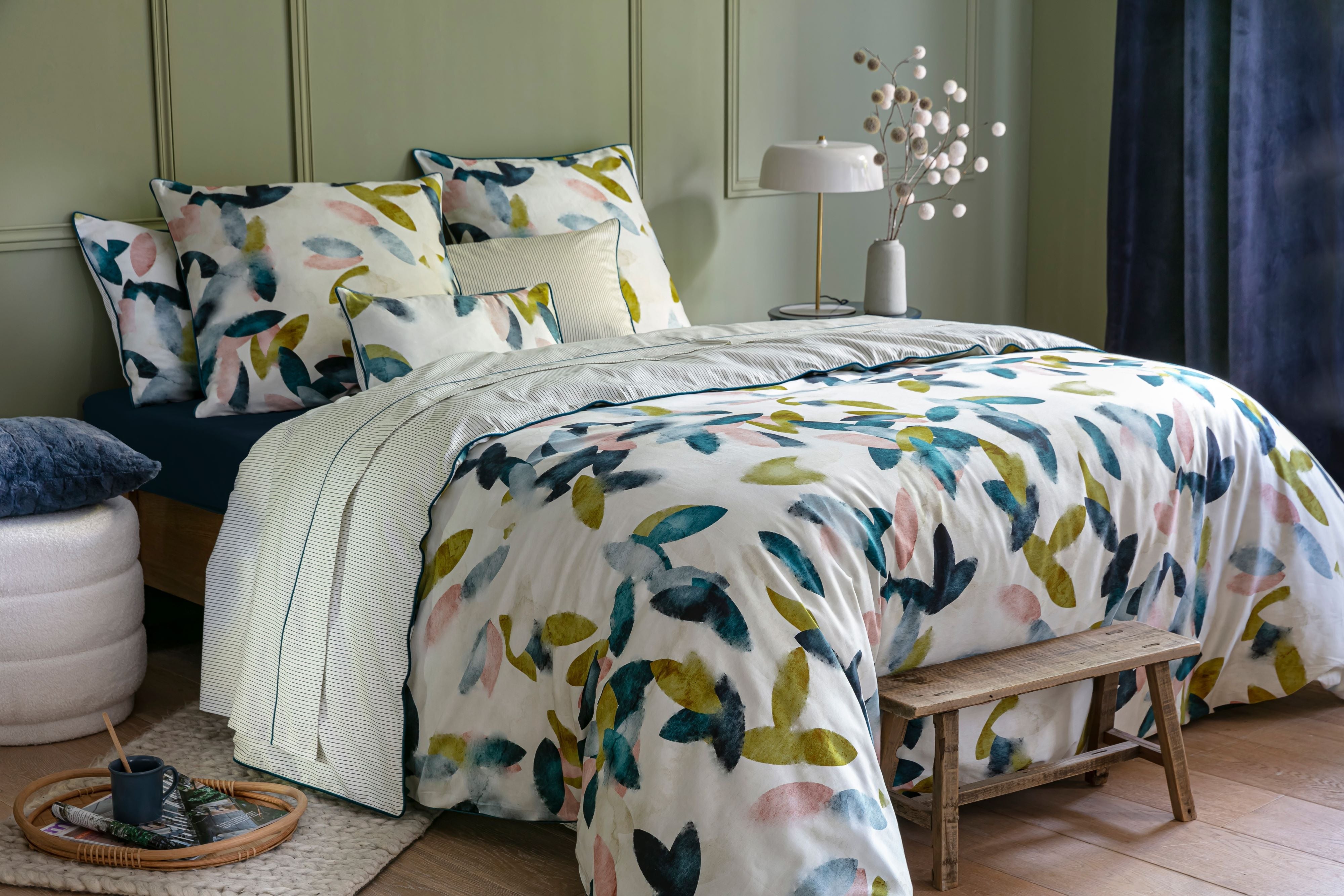 Parure de lit 2 pièces 140x200 cm 50x70 cm percale ROMY Ambre | Leroy