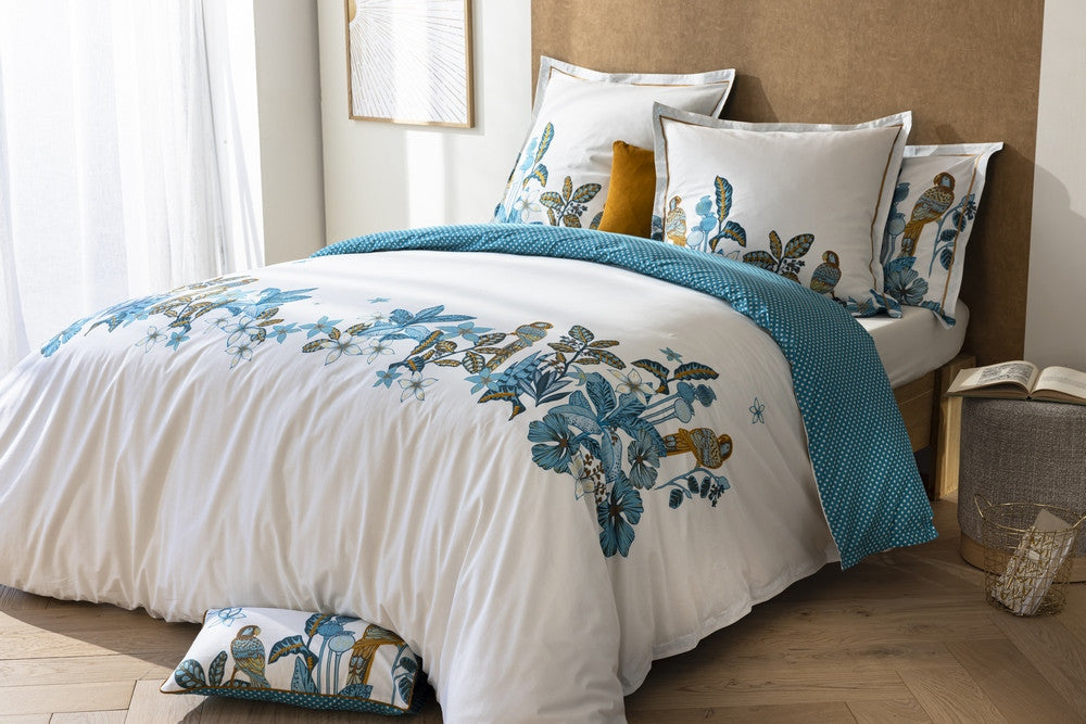 Housse De Couette Coton Lavé, Callas - Imprimé Fond Rose - 260 X 240 Cm