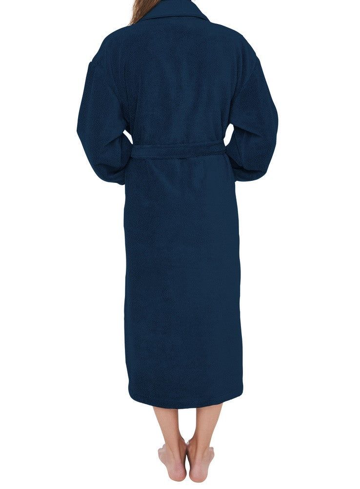 peignoir 100% coton avec finitions velours et passepoils femme bleu fonce