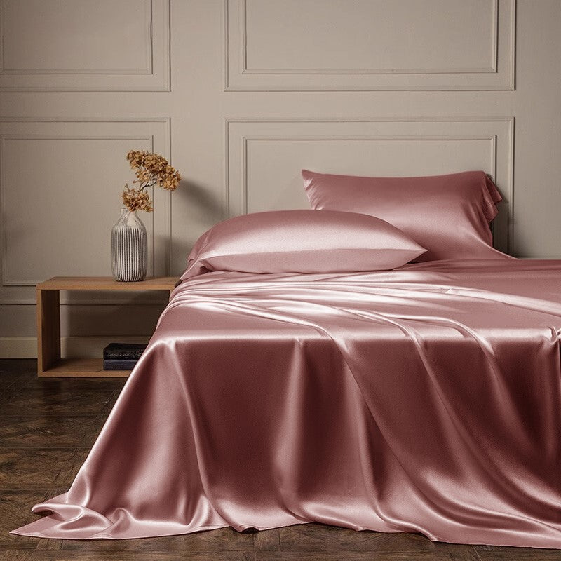 Parure de lit en soie rose