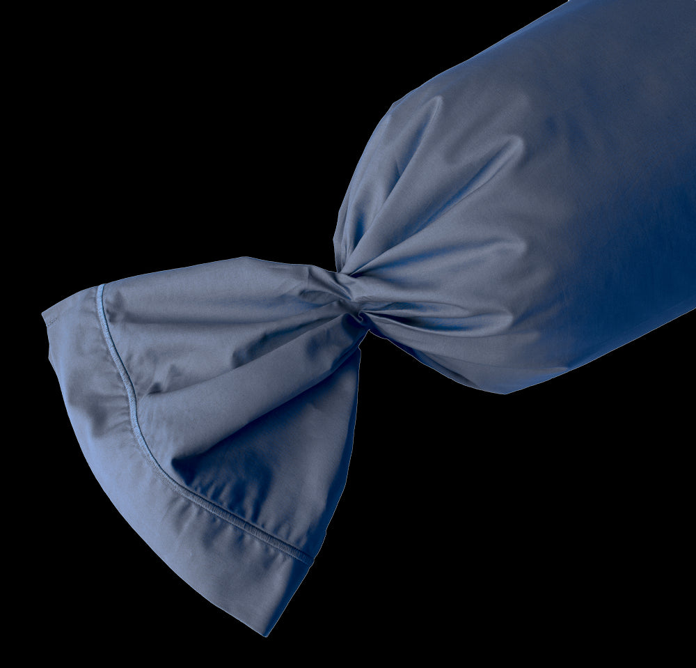 Taie de Traversin 45x190 cm en Satin de Coton 120 fils bleu jean