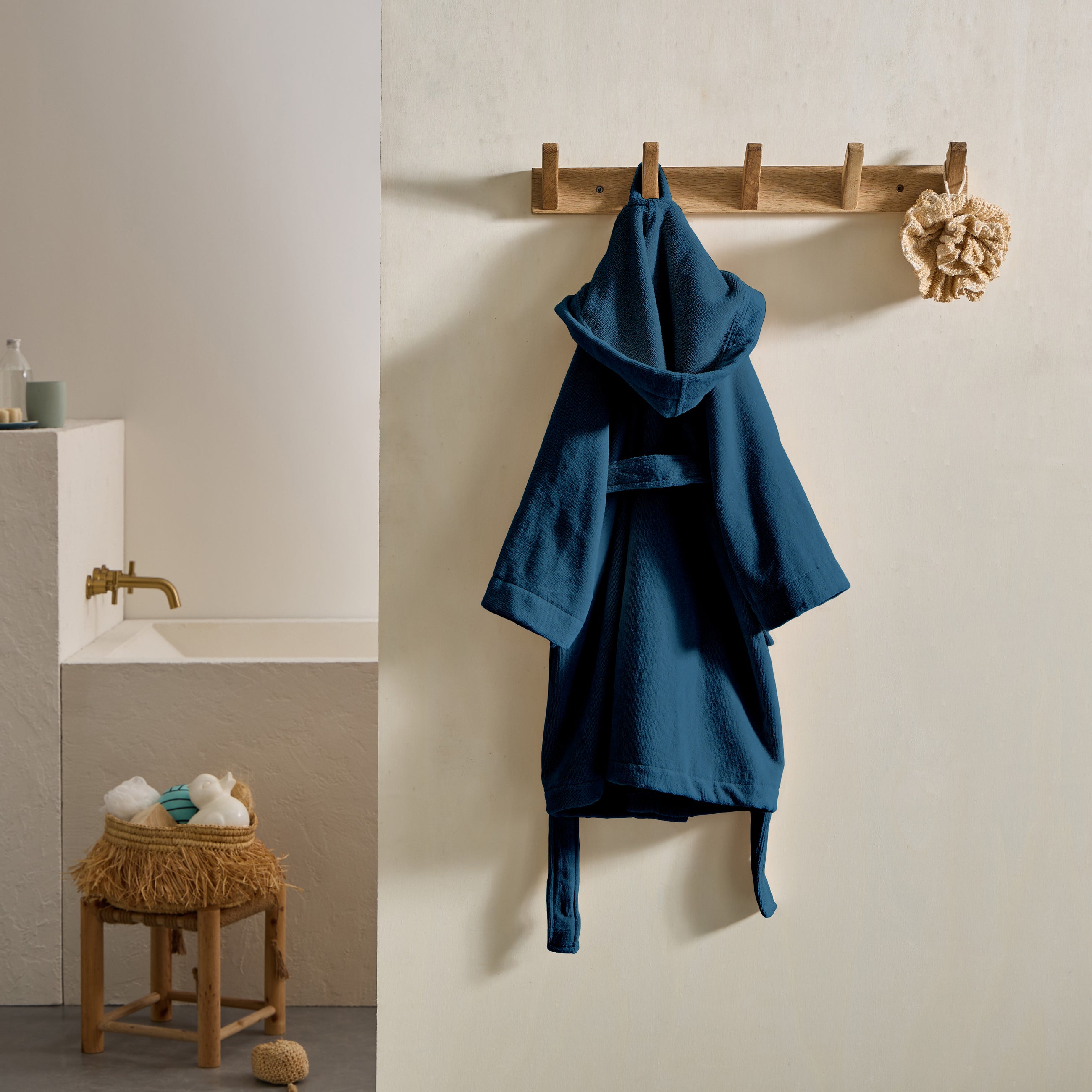Peignoir enfant à capuche - Bleu Jean