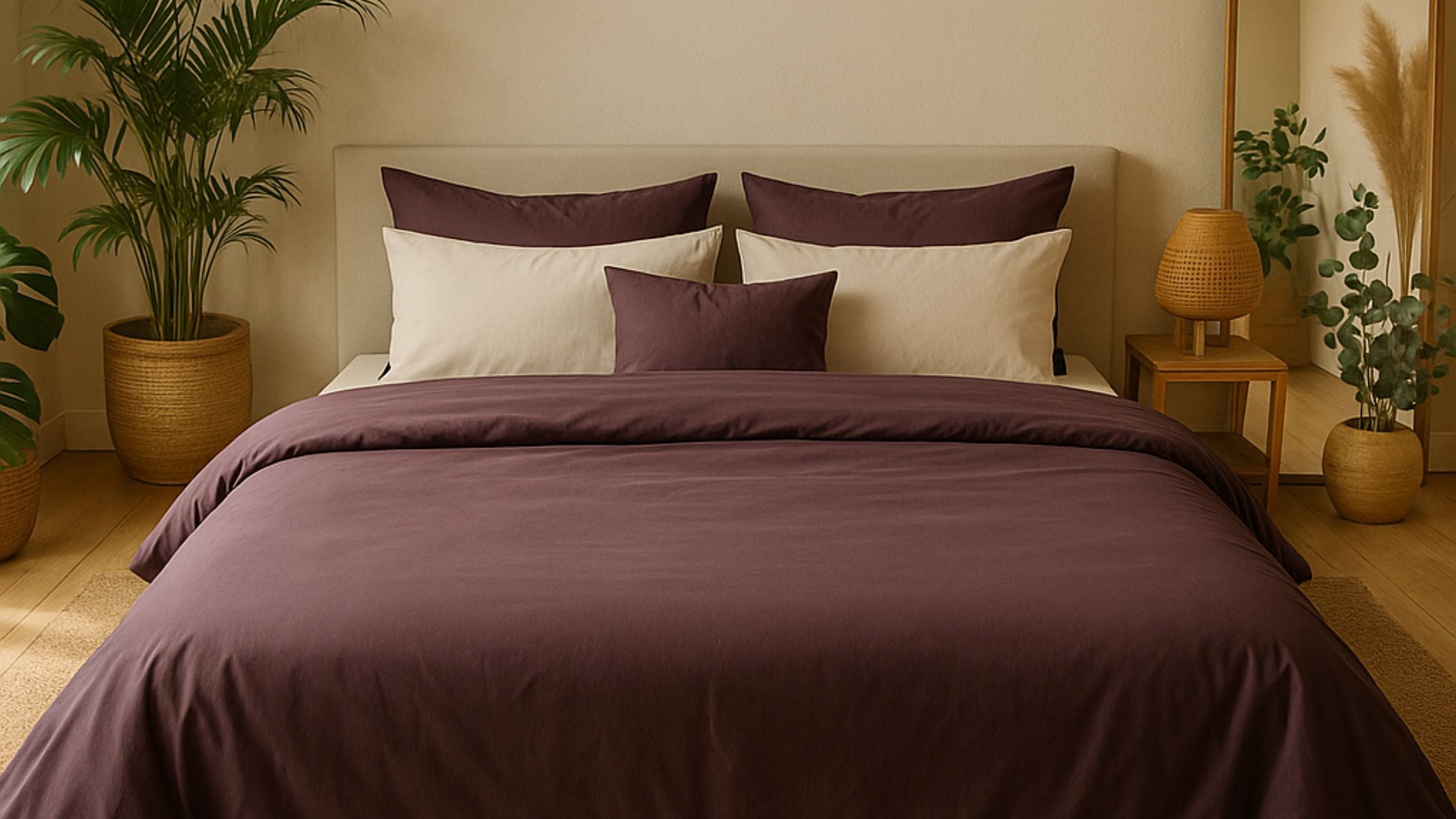 housse de couette 100% percale de coton couleur aubergine